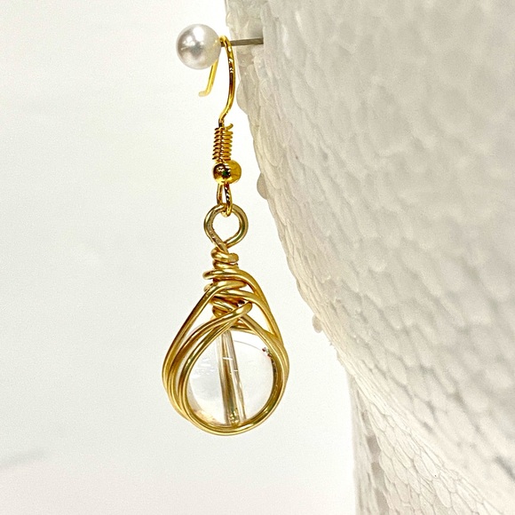 HANDMADE Genuine Clear Quartz Wrapped Dangle Earrings - Picture 7 of 9